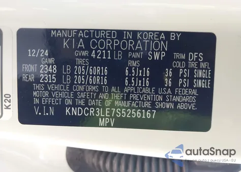 2025 Kia Niro Ex z USA, uszkodzony, nr VIN KNDCR3LE7S5256167